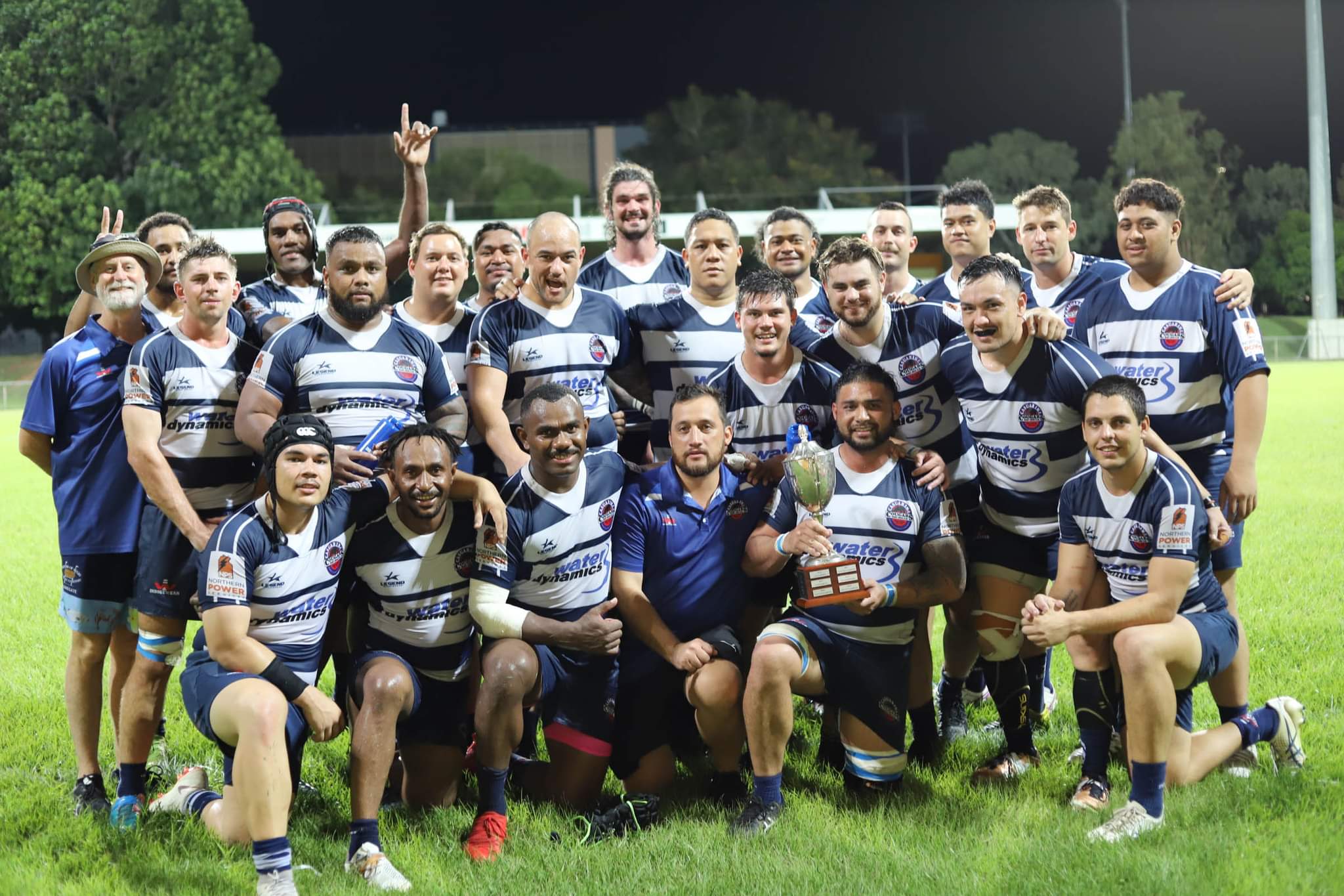Casuarina Cougars with the Presidents Cup - Round 10 XXXX A-Grade Darwin 2022/23. Picture: Leithal Pictures