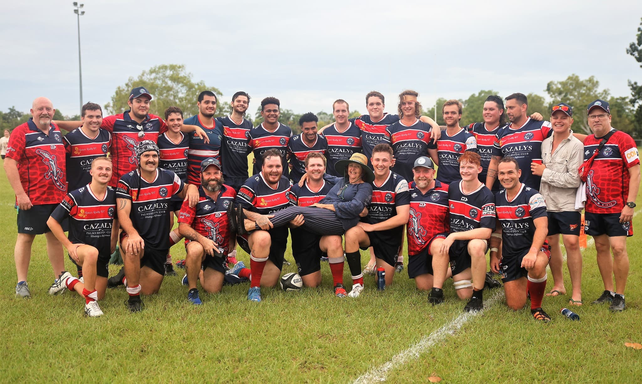 Palmerston Crocs celebrate their Round 13 A-Grade win over Darwin Dragons. Picture: From the Sideline Sports Photography